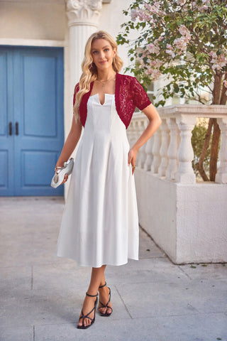 Lace Bolero Short Sleeve Open Front Irregular Hem Shrug