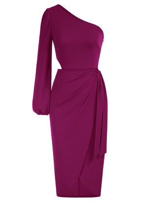 Women's 2023 One Shoulder Long Sleeve Cocktail Dress Split Ruched Bodycon Wedding Party Dresses