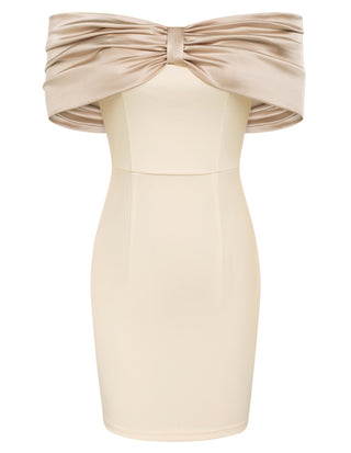 Women Contrast Fabric Party Dress Off Shoulder Mid-Thigh Bodycon Dress
