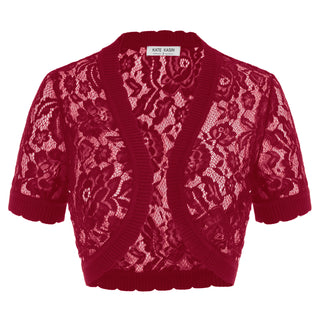 Lace Bolero Short Sleeve Open Front Irregular Hem Shrug