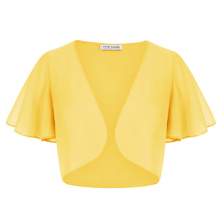 Kate Kasin Women Shrug Sheer Ruffle Short Sleeve Cropped Chiffon Bolero