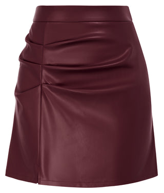 Women's Leather Skirts Front Slit Ruched Bodycon Mini Skirt High Waist PU Leather Skorts