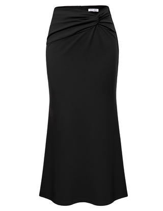 Women Mermaid Hem Skirt Casual Knotted Waist Below Mid-Calf Bodycon Skirt