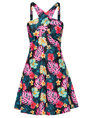 Women 2pcs Swimsuit Halterneck Padded Swim Dress+Briefs Swimwear