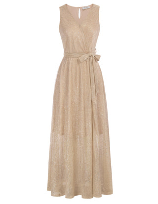 Women Ankle Length Party Dress Sleeveless Surplice V-Neck Flared A-Line Dress
