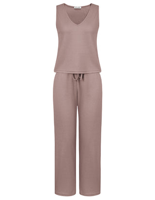 Women Comfy Outfits Sleeveless V-Neck Tank Top+Elastic Drawstring Waist Pants