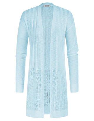 Hollowed-out Cardigan Sweater Long Sleeve Open Front Mid-Thigh Knitwear