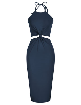 Women's Halter Dress Cut Out Summer Midi Dresses Bodycon Ribbed Knit Trendy Beach Vacation Dress