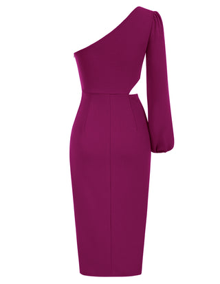 Women's 2023 One Shoulder Long Sleeve Cocktail Dress Split Ruched Bodycon Wedding Party Dresses