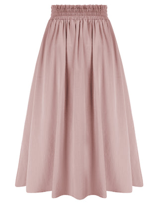 Front Slit Skirt Elastic High Waist Buttons Decorated A-Line Skirt