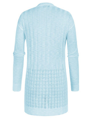 Hollowed-out Cardigan Sweater Long Sleeve Open Front Mid-Thigh Knitwear