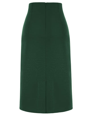 Ruched Front Skirt High Waist Back Slit Mid-Calf A-Line Skirt