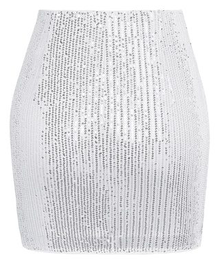 Women's Sequin Bodycon Skirt High Waist Knot Front Sparkly Glitter Pencil Mini Skirt for Night Out Party