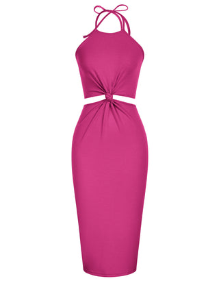 Women's Halter Dress Cut Out Summer Midi Dresses Bodycon Ribbed Knit Trendy Beach Vacation Dress