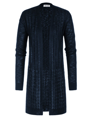 Hollowed-out Cardigan Sweater Long Sleeve Open Front Mid-Thigh Knitwear