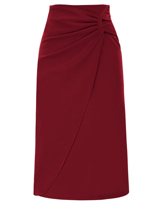 Ruched Front Skirt High Waist Back Slit Mid-Calf A-Line Skirt