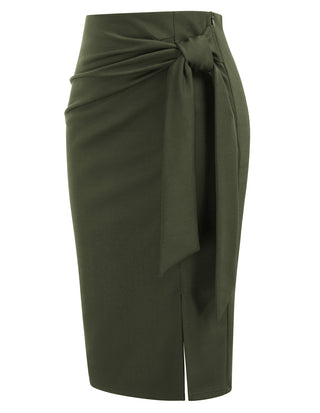 Bow-Knot Decorated Skirt High Waist Side Slit Bodycon Skirt