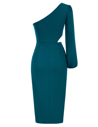 Women's 2023 One Shoulder Long Sleeve Cocktail Dress Split Ruched Bodycon Wedding Party Dresses