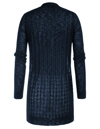 Hollowed-out Cardigan Sweater Long Sleeve Open Front Mid-Thigh Knitwear