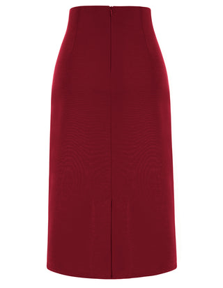 Ruched Front Skirt High Waist Back Slit Mid-Calf A-Line Skirt