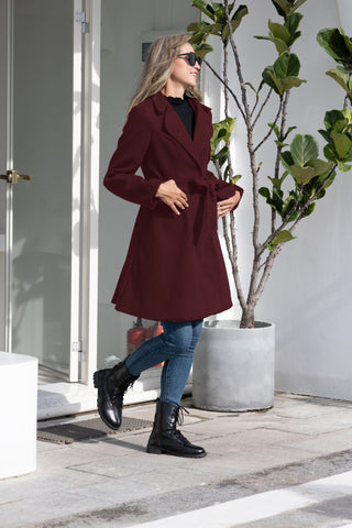 Lapel Collar Overcoat with Belt One-Button A-Line Coat