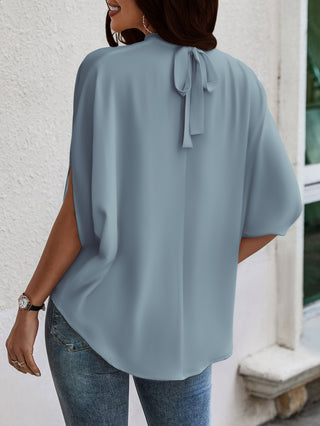 Women’s Batwing Sleeve Blouse Tops Mock Neck Polka Dot Blouses Casual Tie Back Drape Shirts