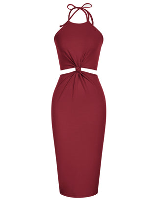 Women's Halter Dress Cut Out Summer Midi Dresses Bodycon Ribbed Knit Trendy Beach Vacation Dress