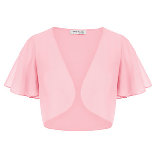 See-Through Chiffon Shrug Short Flounce Sleeve Open Front Bolero