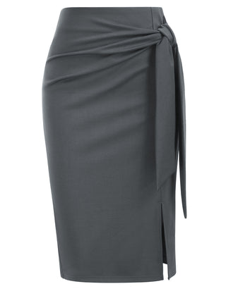 Bow-Knot Decorated Skirt High Waist Side Slit Bodycon Skirt