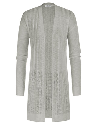 Hollowed-out Cardigan Sweater Long Sleeve Open Front Mid-Thigh Knitwear