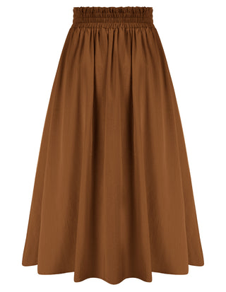 Front Slit Skirt Elastic High Waist Buttons Decorated A-Line Skirt