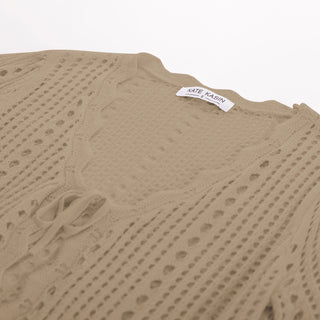 Women Hollowed-out Cardigan Short Sleeve V-Neck Tie-Front Shrug Knitwear