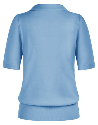 Lapel Collar Sweater Loose Fit Short Sleeve Ribbed Hem Knitted Tops