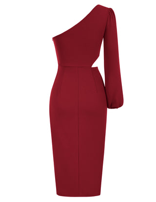 Women's 2023 One Shoulder Long Sleeve Cocktail Dress Split Ruched Bodycon Wedding Party Dresses