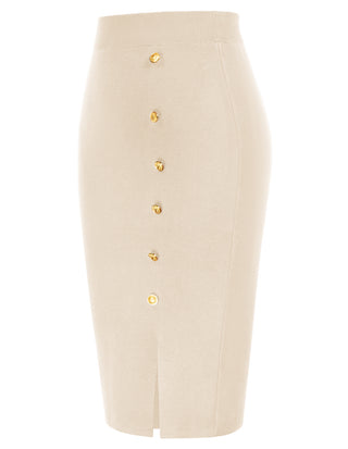 Front Slit Sweater Skirt Elastic High Waist Knitted Bodycon Work Skirt