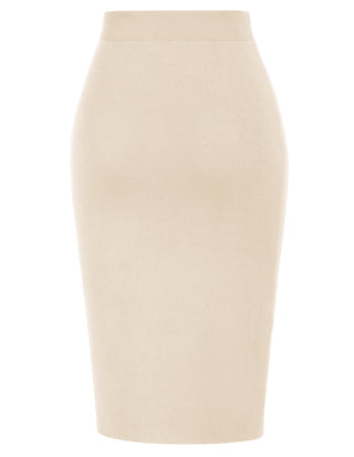 Front Slit Sweater Skirt Elastic High Waist Knitted Bodycon Work Skirt