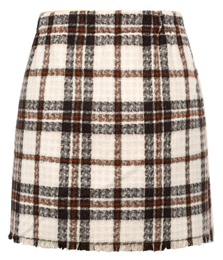 Women's Plaid Tweed Skirt High Waist Button Front Split Bodycon Pencil Mini Skirts
