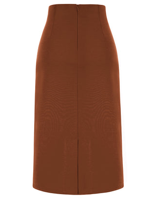 Ruched Front Skirt High Waist Back Slit Mid-Calf A-Line Skirt