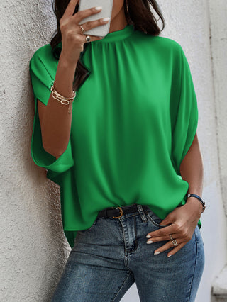 Women’s Batwing Sleeve Blouse Tops Mock Neck Polka Dot Blouses Casual Tie Back Drape Shirts