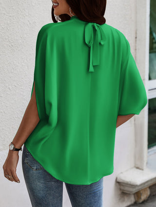 Women’s Batwing Sleeve Blouse Tops Mock Neck Polka Dot Blouses Casual Tie Back Drape Shirts