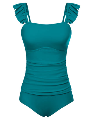 Women 2pcs Set Swimsuit Ruched Padded Swim Tops+Briefs Swimwear