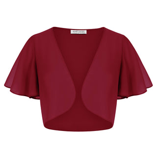 See-Through Chiffon Shrug Short Flounce Sleeve Open Front Bolero