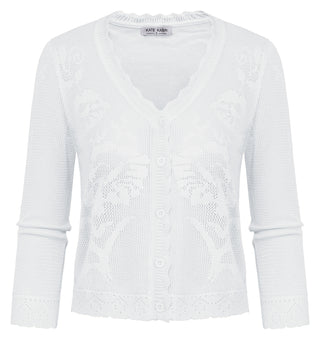 Women Hollowed-out Textured Cardigan 3/4 Sleeve V-Neck Button-up Sweater