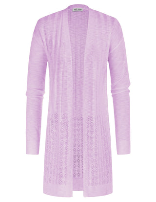 Hollowed-out Cardigan Sweater Long Sleeve Open Front Mid-Thigh Knitwear