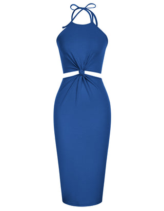 Women's Halter Dress Cut Out Summer Midi Dresses Bodycon Ribbed Knit Trendy Beach Vacation Dress