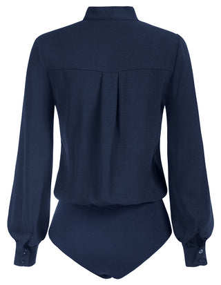 Bow-Knot Decorated Bodysuit Long Sleeve Elastic Waist Shirt