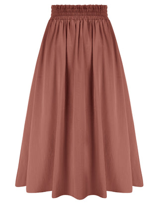 Front Slit Skirt Elastic High Waist Buttons Decorated A-Line Skirt