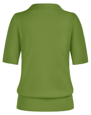 Lapel Collar Sweater Loose Fit Short Sleeve Ribbed Hem Knitted Tops