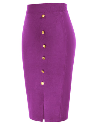 Front Slit Sweater Skirt Elastic High Waist Knitted Bodycon Work Skirt