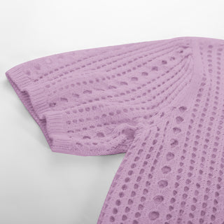 Women Hollowed-out Cardigan Short Sleeve V-Neck Tie-Front Shrug Knitwear